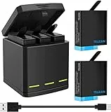 TELESIN ladegerät mit 2 Akkus kit für GoPro Hero 8/7/6/5, Triple Batterieladegerät Set Ladebox + 2 Akkus mit USB Typ-C Kabel 3 in 1 Zubehörset für GoPro Hero 8 Hero 7 Hero 6 Hero 5 Black