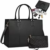 NEWHEY Handtasche Damen 15,6 Zoll Shopper Damen Groß Arbeitstasche Tote mit Clutch PU Leder Aktentasche Damen Laptoptasche Messenger Umhängetasche für Schule Büro Reisen Business