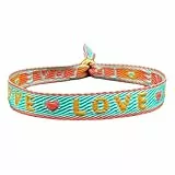 happymaker - Boho Armband grün, Stoffarmband mit Statement - Love - im Surfer Style für Frauen, wasserfest und handmade, Armband Stoff mit Perle, Freundschaftsarmband