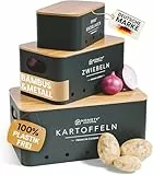 Homety Kartoffel Aufbewahrungsbox [3er Set] - Hält Gemüse Länger Frisch - Idealer Weg für Zwiebel, Kartoffel und Knoblauch Aufbewahrung (Schwarz)