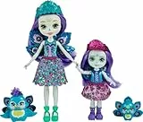 Enchantimals HCF83 - Patter Peacock und kleine Schwester (ca. 15 cm und ca. 4 cm) und 2 Tierfiguren, Abnehmbarer Rock und Zubehörteile, tolles Spielzeug Geschenk für Kinder ab 3 Jahren