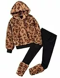 Arshiner Mädchen Bekleidungssets Winter Fleece Hoodie mit Leggings Set Warm Kuschelig Kleidung Zweiteilig Outfits für Kinder 7-8 Jahre