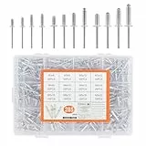 285 Stück Aluminium-Blindnieten Set, M3 M4 M5 Popnieten Set, Alu Blindnieten Sortiment, Pop-Nieten mit offenem Ende, Pop Nieten für Metall Holz Kunststoff(Silber) (M3/M4/M5)