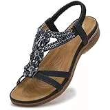 Littleplum Damen Sandalen Sommer Flach Sandalette Bohemia Strand Sandalen, Blau, 39 EU