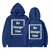 Hoodie Jungen Personalisiertes Kapuzenpullover Pullover Selbst Gestalten - Vorder und Rückseite Hoodie Teenager Mädchen Hoody mit Kapuze Sweatshirt mit Bild & Text Bedrucken Pulli Dunkelblau 140