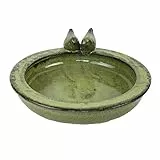 Esschert Design FB489, grüne Vogeltränke, Keramik, rund, 10,9 x 32,9 x 30,7 cm