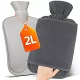 MUPAS Wärmflasche mit Vliesbezug –2L Große Auslaufsicher Bettflasche –Weicher Wärmflaschen mit Känguru Tasche +Naturkautschuk –Hot Water Bag für Kinder & Erwachsene (Grau)