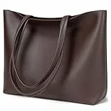 MEEGIRL Schlichte Damen-Handtasche aus PU-Leder, Arbeit, Schule, Einkaufstasche, mit Reißverschluss und Innentasche, coffee