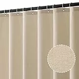 MIULEE Leinen Texturiert Duschvorhang 180x200 cm Hellbeige, Schwerer Hotel Luxus Polyester Wasserdicht Duschvorhänge, Antischimmel Waschbar Stoff Badvorhang für Badezimmer mit 12 Ringe