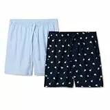 Amazon Essentials Herren Pyjama-Shorts, Kurz, Baumwoll-Stretch-Popeline, 2er-Pack, Enten/Hellblau, L