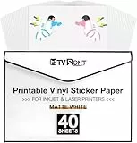 HTVRONT bedruckbares Vinyl für Tintenstrahldrucker & Laserdrucker – 40 Blatt mattweißes bedruckbares Vinyl-Aufkleberpapier für Tintenstrahldrucker, 216x279 mm (140 g/m²)