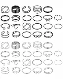 MYGLOAR 44 teiliges Ringset, Edelstahlringe, verstellbare Damenringe, Federringe, Schlangenringe, Siegelringe, Boho-Ringe, Silber- und Goldringe, Fingerspinnerringe (Silber und Schwarz)