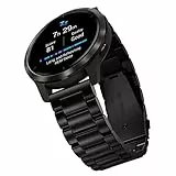 Hiseus 22mm Armband Kompatibel mit Garmin Forerunner 255/Forerunner 255 Music 46mm/Vivoactive 4/Venu 2, Edelstahl Metall Ersatz Armband Uhrenarmband für Damen Herren (Schwarz)