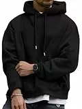 Tomwell Oversized Hoodie Herren Winter Kapuzenpullover Casual Pullover mit Kapuze Classic Hoody A Schwarz XL