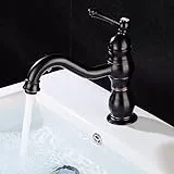 DiLiBee Retro Einhebelmischer Küche Bad Wasserhahn Spüle Mischbatterie Drahtziehverfahren 1 Griff Messing Material Keramik Ventil Spüle Wasserhahn für Bad Küche, Schwarz