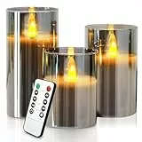 Yinuo Mirror Led Kerzen mit Timerfunktion, Flackernde Flamme, mit Fernbedienung, Bad Deko, Deko Wohnzimmer, Tischdeko Wohnzimmer, Größe 10/12,5/15cm Hoch, 7,5 cm Durchmesser