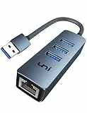 USB Ethernet Adapter, uni USB 3.0 Ethernet Hub mit RJ45 Netzwerk LAN für Windows 11/10/8.1/8/7, für MacBook(mit USB-Port-Version), iMac, Surface, Chromebook usw. -blau