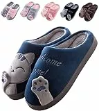 JACKSHIBO Hausschuhe Damen Winter Plüsch Pantoffeln Herren Warm Filzpantoffeln Frauen Bequeme Slippers Unisex Blau 42/43 EU