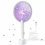 PALONE Elektrische Fliegenklatsche Insektenvernichter, 4000V Elektro Mückenklatsche UV Mückenlampe Mücken, 2 in 1 USB Elektrischer Fliegenfänger Insektenfalle mit Ladebasis