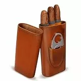 SUNOYA Zigarrenetui Für 3 Zigarren, Zigarren Humidor, Zigarrenetui Leder Mit Zigarrenschneider, Zigarren Travel Leder Zigarrenetui Tragbarer Humidor Zigarren Fr Reise Kurztrips(Braun)