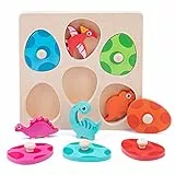 YGJT Greifpuzzle Holzpuzzle ab 1 Jahr | Montessori Holzspielzeug 12-36 Monate Mädchen und Jungen | Dino Eier Steckpuzzle Kinder Sortierspiel Motorikspielzeug Lernspielzeug | Ostern Geschenk für Baby