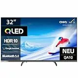 CHIQ 32QA10 32 Zoll(80 cm) Full-HD QLED Smart Google TV mit HDR10, Dolby Audio, Airplay, Chromecast, Integrierter Triple Tuner (DVB-C/T/T2/S/S2), Prime Video, Integrierter Google Assistant