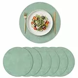 Artoid Mode Salbei Grün PU Faux Leather Round Platzsets 6er Set, 38cm Tischsets Schmutzabweisend Hitzebeständig Platzdeckchen Küche Deko