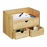 Relaxdays Organizer, Bambus Briefablage, Schubladen für Büro Utensilien, Ordnungssystem Schreibtisch, Natur, H x B x T: ca. 21 x 30 x 20 cm, Hellbraun