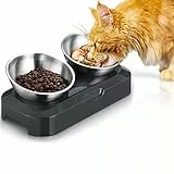 PewinGo Katzennapf-15°Kipphals-Schutzschale Edelstahl Lebensmittelqualität, Maschinenwaschbar,rutschfeste Silikonbasis,für Haustiere Katzen und Welpen