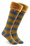 CityComfort Kuschelsocken Damen, Dicke Socken Damen, Rutschfeste Haussocken Damen, Kniehohe Strümpfe Damen (Gelb/Grau)