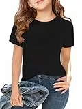 Haloumoning T-Shirt Mädchen Sommer Kurzarm Tops Kinder Tshirts Einfarbige Casual Sport Rundhalsausschnitt Tees Oberteile Schwarz 140
