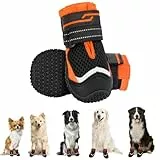 Eyein Hundeschuhe Pfotenschutz, 2 Stück atmungsaktiv Hundeschuhe mit Rutschfester Sohle und reflektierendem Klettverschluss für kleine, mittlere und große Hunde, Sport im Freien (Orange, Größe 7)