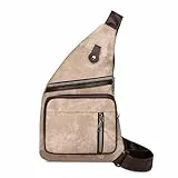 VARLIVOO Brusttasche Herren Leichte Brusttasche Herren Leder Klein Wasserdicht Crossbody Umhängetasche Männer Schultertasche Wandern Outdoor Sports Reise Polyester Khaki