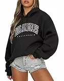 Tomwell Oversized Hoodie Damen Los Angeles Pullover Winter Kapuzenpullover Langarm Sweatshirt Casual Hoody mit Kapuze A Schwarz S