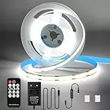 KWODE COB LED Streifen kaltesWeiß 2M 640LEDs COB LED Strip 6000K LED Band Dimmbar mit Fernbedienung & Netzteil, 12V Lichtband Leiste Lichterkette für TV Wohnzimmer Party DIY Dekoration