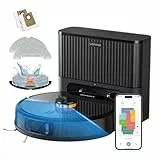 VONKO S6 Pro Saugroboter mit Wischfunktion und Absaugstation, 8000Pa Saugkraft,LiDAR 2.0 Laser Navigation,180 Min.Laufzeit,Teppicherkennung,App/Alexa,Ideal für Tierhaare, Hartböden,Schwarz