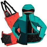 Killtec Damen Skianzug Größe 46 - aus Skijacke türkis grün petrol grün und Skihose neon orange - mit 10000mm Wassersäule - wasserdicht, atmungsaktiv