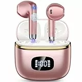 Bluetooth Kopfhörer, Kopfhörer Kabellos Bluetooth 5.3 mit 4 ENC Noise Cancelling Mic, kopfhörer kabellos HiFi Stereo, LED-Anzeige, 40 std Spielzeit, In Ear Ohrhörer für Arbeit Spiel Sport, Roségold
