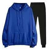 Generisch jogginganzug blau - Damen 2 Teile Jogginganzug Set Langarm Reißverschluss Tracksuit & Sporthose Sportanzug Freizeit Zweiteiler Hausanzug Kapuzenjacke&Sporthose Fitness Trainingsanzug