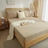 DXHOME Muslin Bettlaken 180x200 Spannbetttuch Braun Baumwolle Weich Uni Atmungsaktiv Muslin Bettlaken 180 x 200 Doppelbett Uni Leintuch für Hohe Matratze Hoher Steg bis 25-30 cm