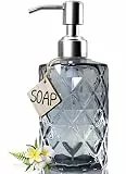 JASAI Diamond Design Glas Seifenspender mit 304 Rostfreier Edelstahl Seifenpumpe, 340 ml Küche Seifenspender für Badezimmer, Handseife, Geschirrseife (Grau)