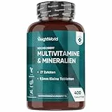 Multivitamin Tabletten - 400 vegane Tabletten - 27 Zutaten - Mit Vit B Komplex, Vitamin C, Magnesium, Kalium - 13+ Monate Vorrat - Frei von Magnesiumstearat - WeightWorld
