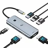 USB C Dual Monitor Docking Station, 6 in 1 Dock USB C Dual HDMI, 2 Display(4K 60Hz), 10Gbps USB A, 2x USB A 2.0, PD 100W, USB C 2 HDMI Hub für MacBook/Surface/Lenovo/Dell/HP