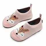 IceUnicorn Hausschuhe Kinder Atmungsaktive Pantoffeln Leicht Rutschfest Turnschläppchen Hüttenschuhe Jungen Mädchen Slippers für Kindergarten(Fuchs Rosa,26/27EU)