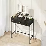 Schminktisch mit Beleuchtung Spiegel, Klein Schminktisch mit 3 Stoff Schubladen Makeup Vanity Dressing Table, Frisiertisch Schmink Tisch Kosmetiktisch, für Kinder Mädchen Geschenk, 30D x70W, Schwarz