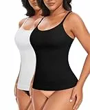 YARRCO Shape Unterhemd Damen Tank Top Bauchweg Shapewear Sport Tanktop Figurformendes Trägertop Body Shaper Hemdchen Nahlos Formendes Camisole Shaping Hemd (Schwarz+Weiß, 2XL)