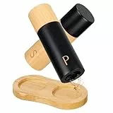 BEZORR Salz und Pfeffermühle Holz Set, 2er set Keramikmahlwerk Gewürzmühle mit untersetzer,Gewürzmühle Grinder mit verstellbarem Mahlwerk für Gewürze Pfeffer Salz 17 cm