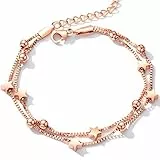 Cupimatch Armband Frauen Fein Pentagramm Edelstahl Doppelte Kette Verstellbar Damen Arm Schmuck, Rosegold