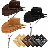 TESIN 6 Stück Cowboyhüte mit Bandanas Set, Cowboyhut Party für Damen & Herren, Kostüm-Set für Cowboy-Motto-Party, Karneval & Erwachsene (Klassische Farben)
