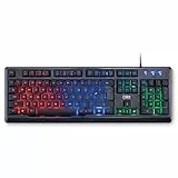 DR1TECH Puma Ergonomische Gaming Tastatur Mit LED Hintergrundbeleuchtung Für PC/PS4 - 104 Tasten Mit 6-Tasten-Rollover - USB Tastatur Mit Kabel (QWERTY Internationales-Layout)